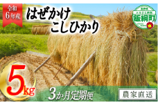 [0641]【令和6年度収穫分】増田さんちのお米　こしひかり5kg×3回【3ヶ月定期便】 はぜかけ　※沖縄県への配送不可　※2024年11月上旬頃から順次発送予定　長野県飯綱町