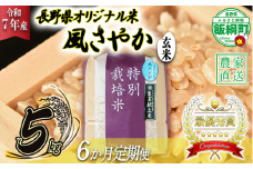 米 風さやか ( 玄米 ) 5kg × 6回 【 6か月 定期便 】( 令和7年産 ) 特別栽培米 仲俣農園 2025年11月上旬頃から順次発送予定 オリジナル米 風 さやか 玄米 お米 お弁当 おにぎり 信州 138000円 予約 農家直送 長野県 飯綱町 [0682]