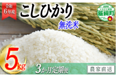 [0482]【令和6年度収穫分】無洗米こしひかり5kg【3カ月定期便】 沖縄県への配送不可 ※2024年10月上旬頃から順次発送予定　　永野農園　長野県飯綱町