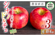 りんご シナノドルチェ 秀 ～ 特秀 3kg 沖縄県への配送不可 2025年9月上旬頃から2025年10月上旬頃まで順次発送予定 町田さんちのりんご 長野県 飯綱町 [0996]