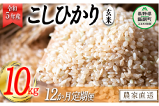 米 こしひかり 玄米 10kg × 12回 【 12か月 定期便 】( 令和5年産 ) かざまファーマー 沖縄県への配送不可 2023年10月上旬頃から順次発送予定 コシヒカリ お米 信州 234000円 予約 農家直送 長野県 飯綱町 [1749]