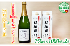 林檎果汁 りんごジュース 果汁100％ 1000ml × 2本 お酒 シードル（辛口）750ml × 1本 詰め合わせ 一里山農園 エコファーマー 減農薬栽培 沖縄県への配送不可 長野県 飯綱町 [1895]