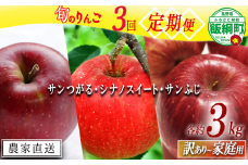 りんご 【 定期便 】 家庭用 〜 訳あり 3kg × 3回 サンつがる シナノスイート サンふじ 静谷りんご園 信州の環境にやさしい農産物認証 減農薬栽培 沖縄県への配送不可 2025年9月上旬頃から2025年12月下旬頃まで順次発送予定 令和7年度収穫分 信州 果物 フルーツ リンゴ 林檎 長野 28500円 予約 農家直送 長野県 飯綱町 [1942]