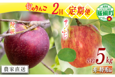 旬のりんご 【 定期便 】 秀 ～ 特秀 5kg × 2回 渡辺農園 秋映 サンふじ 沖縄県への配送不可 2025年10月上旬頃から2025年12月中旬頃まで順次発送予定 令和7年度収穫分 エコファーマー認定 減農薬栽培 長野県 飯綱町 [1936]