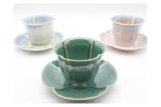 フローラ カップアンドソーサー 3客セット(織部、紫グラデーション、青グラデーション)