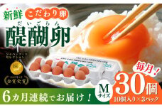【6回定期便】岐阜産こだわり産みたて卵 30個入りMサイズ【醍醐卵】 産地直送 新鮮 たまご 岐阜市/棚橋ファーム [ANAZ004]