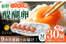 【9回定期便】岐阜産こだわり産みたて卵 30個入りMサイズ【醍醐卵】 産地直送 新鮮 たまご 岐阜市 / 棚橋ファーム[ANAZ005]