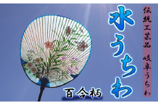 岐阜市特産の伝統工芸【岐阜うちわ】水うちわ(玉子形)百合柄 うちわ立て付き【美濃和紙】 団扇 手作り 伝統工芸品 岐阜市/住井冨次郎商店 [ANBH003]