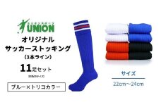 ユニオン(UNION) オリジナル サッカー用ストッキング（サッカーソックス） 3本ライン 11足セット（ブルー×トリコカラー・22cm～24cm） メンズ フリー 靴下 岐阜市/ユニオンスポーツ [ANBS038]