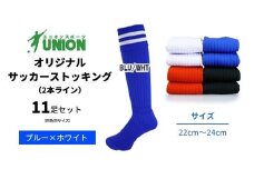 ユニオン(UNION) オリジナル サッカー用ストッキング（サッカーソックス） 2本ライン 11足セット（ブルー×ホワイト・22cm～24cm） メンズ フリー 靴下 岐阜市/ユニオンスポーツ [ANBS049]