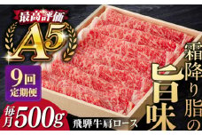 【9回定期便】飛騨牛 すきやき しゃぶしゃぶ 500g ロース（肩ロース） 5等級 A5 贅沢三昧定期便 国産 和牛 岐阜県 岐阜市/だるまミート [ANBE006]