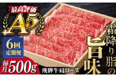 【6回定期便】飛騨牛 すきやき しゃぶしゃぶ 500g ロース（肩ロース） 5等級 A5 贅沢三昧定期便 国産 和牛 岐阜県 岐阜市/だるまミート [ANBE005]