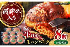 飛騨牛 生ハンバーグ （200g×8個） 牛肉 100% 手ごね 特大 国産牛 冷凍 和牛 岐阜市/丸福商店 [ANBO031]