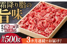 【3回定期便】 飛騨牛 切り落とし 500g 等級 部位お任せ 化粧箱入り すき焼き 鍋 スライス 牛肉 岐阜市 / だるまミート [ANBE014]