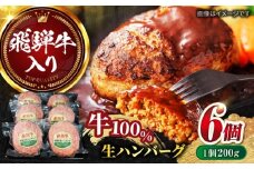 【12月上旬発送】飛騨牛 生ハンバーグ（200g×6個）/ 飛騨牛 ひだぎゅう ハンバーグ はんばーぐ 牛肉 100% 手ごね 特大 国産牛 冷凍 和牛 岐阜市/丸福商店 [ANBO030-12-1]
