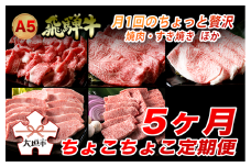 A5飛騨牛　定期便　5カ月ちょこちょこお届け（焼肉・すき焼き　ほか）☆