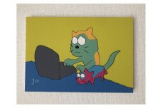 【秋の大感謝祭開催中！飛騨牛が抽選で当たる】絵画『ねことねずみ』小サイズ