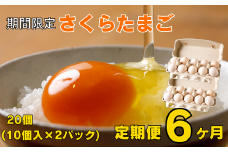 【期間限定】特選　さくらたまご【定期便　6カ月】 20個（10個入×2パック）を月1回お届け