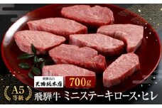 A5等級 飛騨牛 ミニステーキ ロース・ヒレ 700g | A5 黒毛和牛 和牛 ブランド牛 牛肉 牝牛 肉 贈答 熨斗 のし 飛騨高山 天狗総本店 BP022