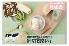 『牧成舎』飛騨ので愛されるご当地アイス 牛乳屋が作るミルクの旨味たっぷりアイスセット 15個（カップ9個&もなかアイス6個）| アイス バニラ 抹茶 いちご コーヒー 乳製品 アイスクリーム 最中アイス 飛騨高山 牧成舎 DF025