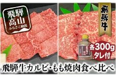 A5等級 飛騨牛 カルビ・もも 焼肉食べ比べ 600g（各300g）タレ付 | 和牛 国産和牛 黒毛和牛 牛肉 食べ比べ 焼き肉 モモ カルビ 和牛 ブランド牛 飛騨高山 ながせ食品 FH019