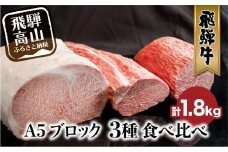 A5 飛騨牛 ブロック 3種食べ比べ 1.8kg（サーロイン500g もも800g ヒレ500g） | ブロック肉 サーロイン もも ヒレ 和牛 牛肉 ブランド牛 飛騨高山 株式会社丸明 LR002