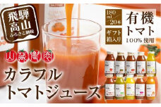 飛騨高山で採れた有機栽培トマトを使って作ったトマトジュース 180ml×20本 無添加 砂糖・塩・保存料不使用 種類おまかせ 品種色々 熨斗 のし JC003