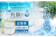 【6回 定期便】天然水 飛騨の雫 2L×12本 (2ケース)  | 天然水 ミネラルウォーター 水  飲料水  防災 備蓄  水 ペットボトル 2l 2リットル 国産 長期保存  送料無料 飛騨高山 白啓酒店 JS100