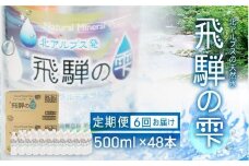 【6回 定期便】天然水 飛騨の雫 500ml×48本 (2ケース) |天然水 ミネラルウォーター 水  飲料水  防災 備蓄  水 ペットボトル 500ml 500ミリリットル 国産 長期保存  送料無料 飛騨高山 白啓酒店 JS102