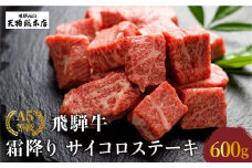 A5等級 飛騨牛 霜降り サイコロステーキ 600g | A5 焼肉 ブランド牛 黒毛和牛 和牛 牛肉 牝牛 バーベキュー キャンプ 肉 部位おまかせ 贈答 熨斗 のし プレゼント 日付指定不可 飛騨高山 天狗総本店 BP004