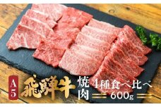 A5等級 飛騨牛 焼肉 4種食べ比べ 600g | 冷凍 化粧箱入 ブランド牛 国産 霜降 焼肉セット A5等級 のし対応不可 飛騨高山 肉の匠家 BV006