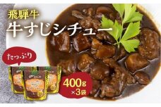 飛騨牛牛すじシチュー たっぷり400ｇ×3袋 | 極旨 牛すじ スジ肉 シチュー 飛騨牛 飛騨清見ソース 具材ゴロゴロ おいしい おすすめ レトルト 野菜 ふるさと清見 DC016