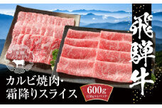 飛騨牛 カルビ(焼肉)・霜降りスライス 600g（150g×各２パック） 冷凍真空パック | 肉 お肉 焼肉 焼き肉 やきにく すき焼き すきやき しゃぶしゃぶ 黒毛和牛 和牛 個包装 小分け 人気 おすすめ 牛肉 ギフト お取り寄せ【飛騨高山ミート MZ016】