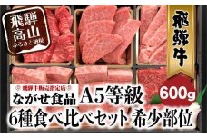 【8月発送】飛騨牛 焼肉 6種食べ比べ セット 600g(100g×6） 希少部位 A5 5等級   盛り合わせ 黒毛和牛 和牛 個包装 FH017VC08