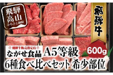 【9月発送】飛騨牛 焼肉 6種食べ比べ セット 600g(100g×6） 希少部位 A5 5等級   盛り合わせ 黒毛和牛 和牛 個包装 FH017VC09