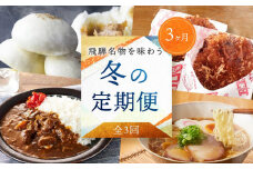 【定期便 】2025年1月・2月・3月の全3回！飛騨高山 冬の名産品食べ比べ定期便（飛騨牛まん・飛騨牛コロッケ・飛騨牛カレー・高山ラーメン）| おいしい 人気 セット 詰め合わせ 冬 贅沢 ZZ018