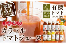 飛騨高山で採れた有機栽培トマトを使って作ったトマトジュース（箱）180ml×10本  無添加 砂糖・塩・保存料不使用 種類おまかせ 品種色々 熨斗 品種色々 のし JC002VC13