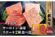 2種食べ比べ ステーキ！ 飛騨牛 A5等級 ステーキ 400g (サーロイン200g＋もも200g) | 黒毛和牛 ブランド牛 和牛 牛肉 真空パック 飛騨高山 丹生川精肉 JJ008VC13