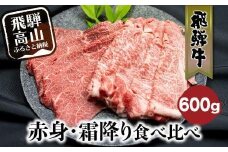 飛騨牛 赤身・霜降り食べ比べ 600g |すき焼き 国産牛 和牛 黒毛和牛 ロース  のし 熨斗 飛騨高山 飛騨牛のこもり FC015VC13