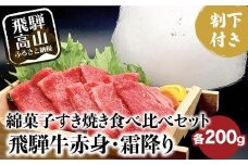 A5ランク飛騨牛  綿菓子すき焼き  霜降り・赤身食べ比べセット 計400g＋割下300ml | 綿菓子1個付き 牛肉 肉 化粧箱入り 割り下 贈答 飛騨高山 和牛 岩ト屋 HF029VC13