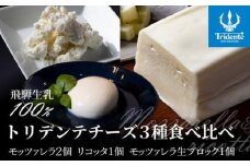 飛騨生乳100％ モッツァレラ2個 &  リコッタ1個 &  モッツァレラチーズ生ブロック1個セット | セット チーズ 冷蔵 濃厚 低温殺菌 乳製品 おいしい 人気 チーズ工房トリデンテ LF020