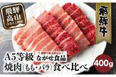 【8月発送】5等級 飛騨牛 焼肉 (もも、バラ) 盛り合わせ 400ｇ 食べ比べ 詰め合わせ  人気 おすすめ BBQ バーベキュー キャンプ お取り寄せ グルメ 焼肉セット 飛騨高山 ながせ食品 FH012VC08