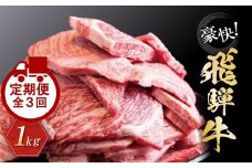 【定期便全3回】飛騨牛 訳あり焼肉1kg 切り落とし  肉 にく 焼肉 飛騨牛 高山｜2ヶ月に1回お届け 飛騨高山 株式会社丸明 LR105