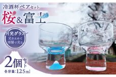 【蓄えた光を暗闇で放つ】幻想的なグラス 月光グラス 冷酒杯ペアセット 『桜』&『 富士』 食器 コップ カップ  多治見市/片岡ケース製作所  [TAH006]