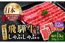 【12回定期便】【飛騨牛 しゃぶしゃぶ用】 A4 等級以上 ロース / 肩ロース 1kg 和牛 ブランド牛 国産 牛肉 多治見市 / 渡辺精肉店 [TAZ029]