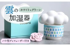 ＼電源不要／【美濃焼】雲 の 加湿器 ( ホワイト 雲 × グリーン 系 カップ ) ＋ ディフューザー ( ピンク バラ ) 【丸健製陶】≪多治見市≫[TAY009] 加湿 インテリア アロマ