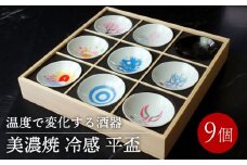 【美濃焼】 温度で変化する 酒器 『冷感 平盃 9個セット 木枠入り』 【丸モ高木陶器】 [TBA120]