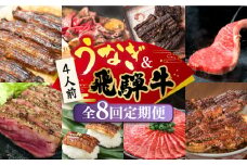 【全8回定期便】うなぎと飛騨牛 スタミナ"超"がつん！ 贅沢 うな牛 定期便 4人前 ステーキ 鰻 高級 / 多治見市ふるさと納税 [TDA009]