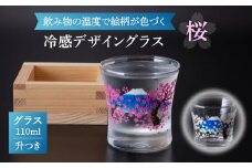温度で色が変わる 冷感グラス 升 付き  桜 【昭和転写】 [TCF002]