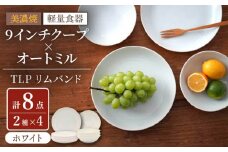 【美濃焼】[軽量食器] TLPリムバンド ホワイト  9インチ クープ×4枚 オートミル×4枚 8個セット【井澤コーポレーション】 [TBP111]